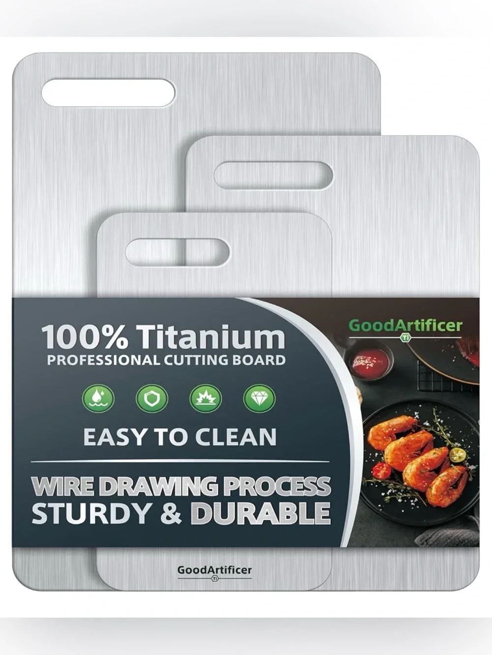 Titanium Cutting Boards Set of 3, 100% Pure Titanium Kitchen Cutting Board